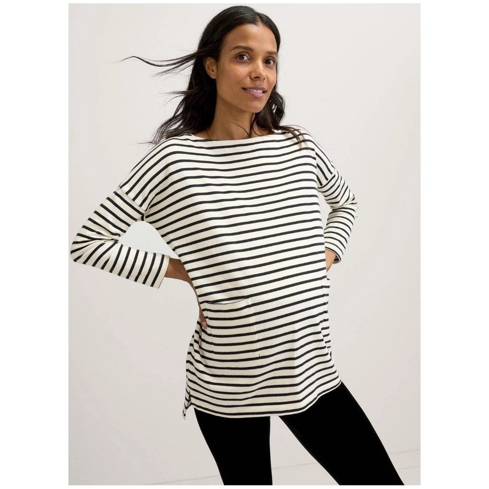 Hatch The Bateau Maternity Top - 4 - Black / Ivory Stripe